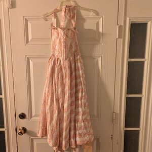 Women's Pink Floral Halter Maxi Dress